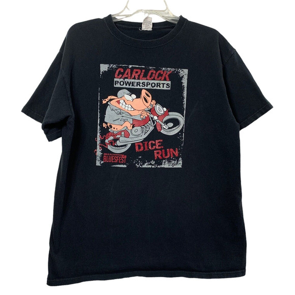 Dice Run Biker Motorcycle T Shirt Anvil Size Large Black Carlock Powersports Pig - Picture 2 of 6